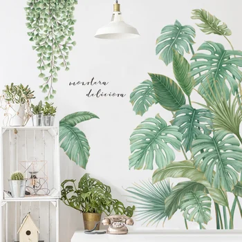 Наклейка на стену с листьями тропических растений в скандинавском стиле, наклейки на стены, украшения дома для гостиной, спальни, Виниловые наклейки, плакат