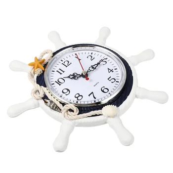 Настенные часы в форме корабельного колеса, Пляжные Декоративные настенные часы для украшения детской комнаты в морском стиле, спальни ()