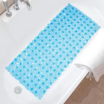 Нескользящий коврик на присоске для ванной комнаты, противоскользящий коврик для душа со сливным отверстием, дизайн гальки, удлиненный массажер для ног, коврик для ванны