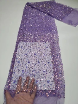 Новейшая Африканская кружевная ткань с пайетками 2023 г. Высококачественная Вышивка бисером Французский Тюль Кружевная ткань 5 Ярдов для вечернего платья Cd