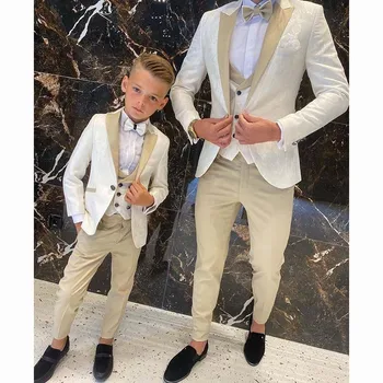 Новейший мужской костюм отца и сына для свадьбы, смокинги для жениха, 3 предмета, жаккардовые облегающие деловые костюмы для коктейлей, сшитые на заказ
