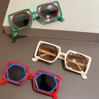 Новые винтажные солнцезащитные очки с выдолбленными квадратными оттенками Солнцезащитные очки Для мужчин И женщин Модные Спортивные Очки Y2k Polygon Lenes UV400 Eyewear