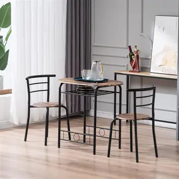 Обеденный стол из Дровяной Древесины, Окрашенный в Черный Цвет ПВХ, Стол для завтрака для Пар с Изогнутой спинкой, Простой дизайн, Один стол и Два стула