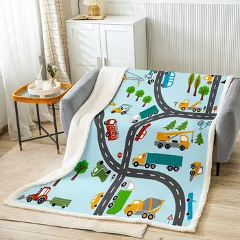 Оборудование Одеяло из шерпы для грузовиков, детское флисовое одеяло с рисунком в центре города, декор, плюшевое одеяло для городских дорог, микрофибра