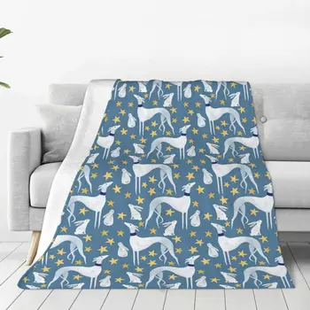 Одеяло Galgo с зайцем и звездами, фланелевое теплое одеяло для собак породы Грейхаунд Уиппет, для путешествий на свежем воздухе, одеяло для спальни