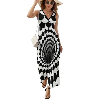 Оптическая иллюзия, чешуйки черных дыр (черный / белый), платье без рукавов, женское платье