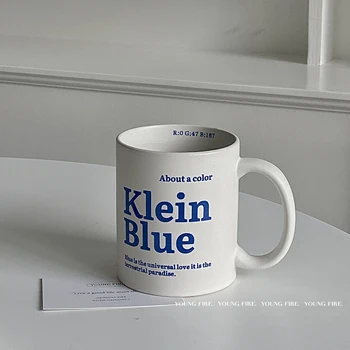 Оригинальная Кружка Klein Blue Cup Ins Cream с английским буквенным принтом, Офисная кружка премиум-класса в стиле Ретро, Чашка для воды, Чашка для кофе, молока, Подарочная Кружка на День рождения