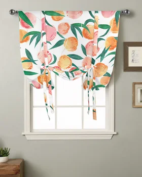 Персиковые листья, цветы, фрукты, акварель, Короткая занавеска на кухне, современный декор для дома, маленькое окно, Римские шторы на завязках