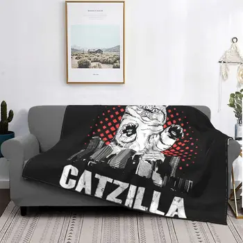 Подарок любителю кошек, одеяло для кошек Catzilla, Флисовое Всесезонное Милое легкое одеяло для офиса, плюшевое Тонкое одеяло