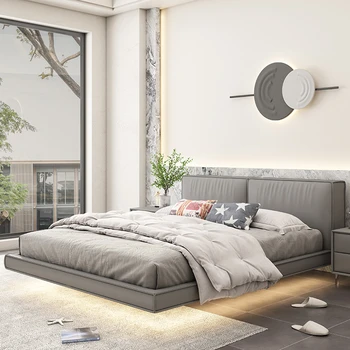 Подвесная кровать кожаная кровать легкая роскошь современный минимализм простая домашняя мебель каркас двуспальной кровати небольшая квартира
