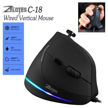 Проводная вертикальная мышь ZELOTES C-18 11 кнопок с 5-уровневой регулировкой 10000DPI Оптическая игровая вертикальная мышь RGB Оптическая Проводная Вертикальная мышь