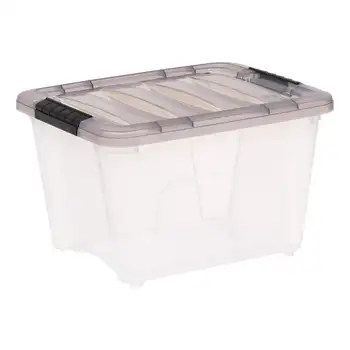 Прозрачный пластиковый ящик для хранения Stack & Pull™ емкостью 19 кварт с пряжками, серый