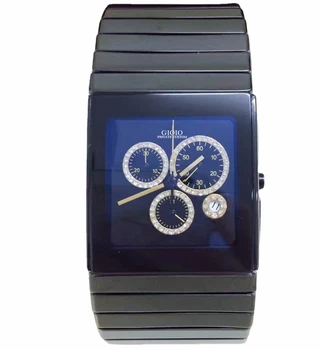 Роскошные мужские кварцевые часы с хронографом, секундомер Square XL, для любителей высокотехнологичных платьев Ceramica, черная керамика