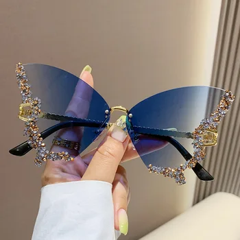 Роскошные Солнцезащитные Очки Diamond Butterfly Женского Бренда y2k Vintage Без Оправы Негабаритных Размеров Женские Очки gafas de sol