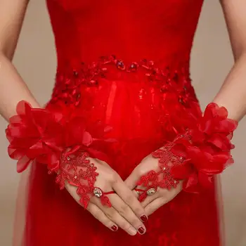 Свадебные Аксессуары 2020 Короткие Красные Цветы Высококачественные Свадебные перчатки из хрусталя Элегантные Свадебные Перчатки