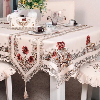 Скатерть для стола, кремовая скатерть, Европейский роскошный вышитый свадебный цветок, чехол для стула, текстиль, домашний чехол