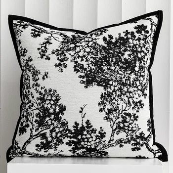 Современная роскошная диванная подушка с черно-белым рисунком, декоративная наволочка, современное дерево, синель, жаккард, теплые постельные принадлежности для кресла cousin