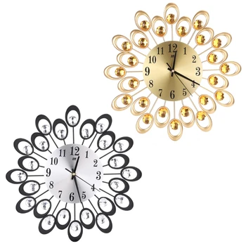 Современные металлические настенные часы с бриллиантами из горного хрусталя, Железное искусство, тихая комната, домашний офис