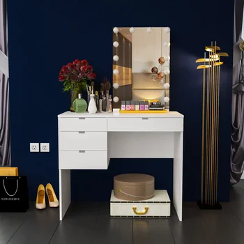 Современный туалетный столик, окрашенный в белый цвет, светильники, для спальни, небольшой шкаф для хранения, встроенный столик для макияжа