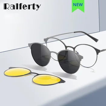 Солнцезащитные очки Ralferty с 2 клипсами Для женщин и мужчин, Поляризованный Круглый окуляр, Очки с магнитом, Очки ночного видения для водителя, оптический рецепт