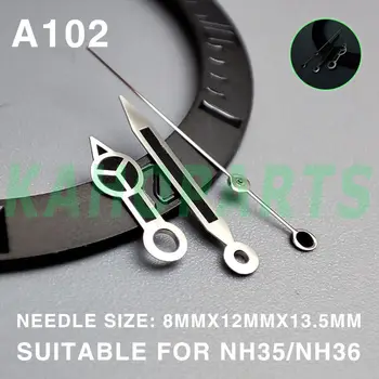 стрелки часов Miyota NH35/36 7S/NH38 с серебристой отделкой без просвета 13,5 мм, окрашенные в черный цвет