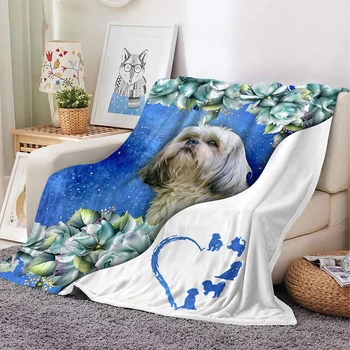 Фланелевые Одеяла Ши-тцу Blue Flower Rose С 3D-принтом, Офисное одеяло для сна, портативные Одеяла для путешествий, Прямая Поставка