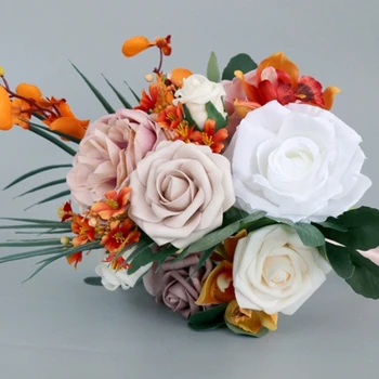 Элегантный Свадебный Букет Цветов Из Шелковых Роз и Цветов Пони
